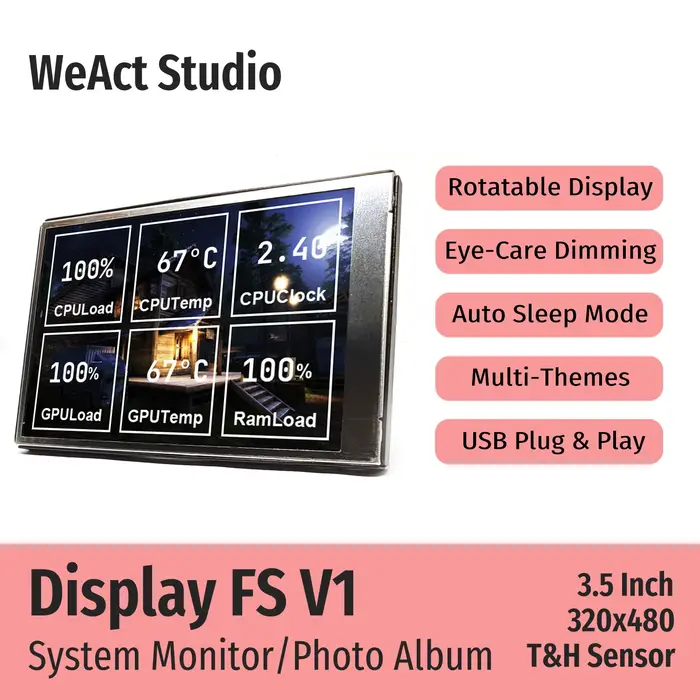 WeAct 3.5 pouces IPS USB écran secondaire pour ordinateur CPU GPU RAM HDD affichage 320*480 système