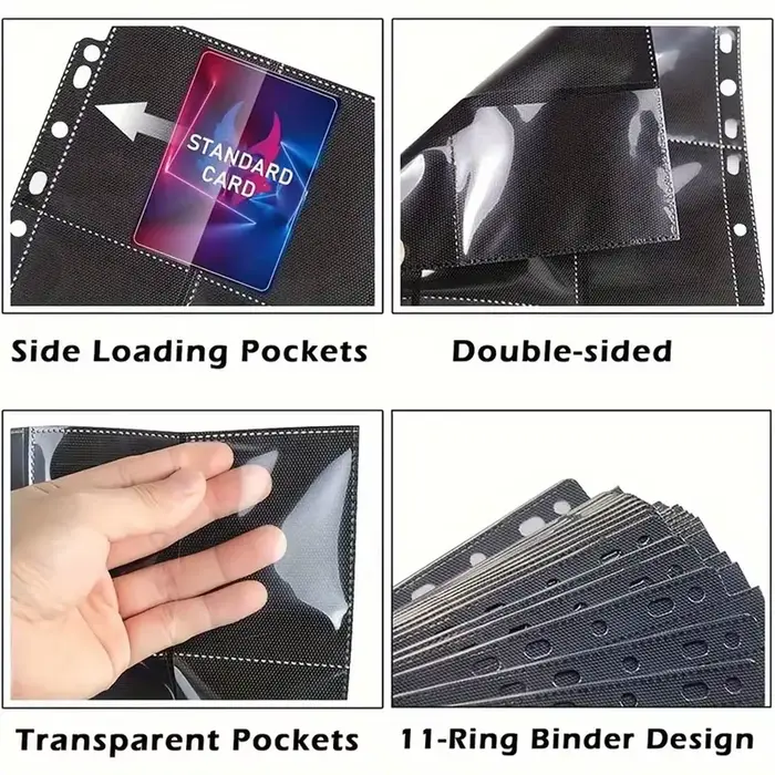 Lot de 10 pochettes noires à 9 compartiments pour classeur de cartes A4