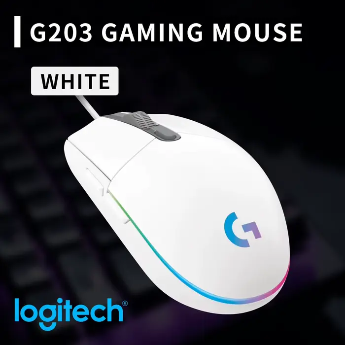 Souris de jeu filaire Logitech G203 LIGHTSYNC, capteur optique 8000 DPI, rétroéclairage RVB, 6 bouto