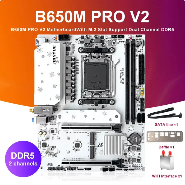 JGINYUE B650M PRO V2 carte mère prend en charge les processeurs AMD AM5 Ryzen série 7000/8000/9000