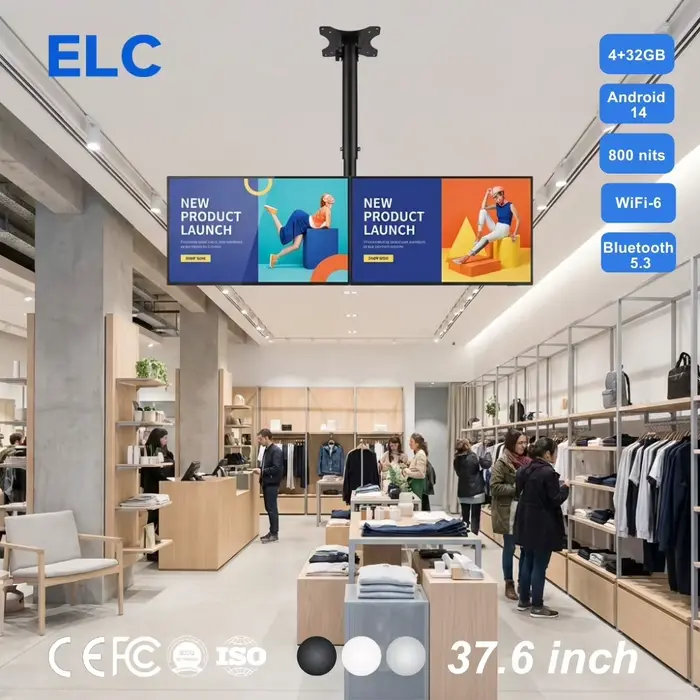 Écran LCD ultra-fin étiré de 37,6 pouces, Android 14, 800 nits, lecteur d'affichage numérique pour p