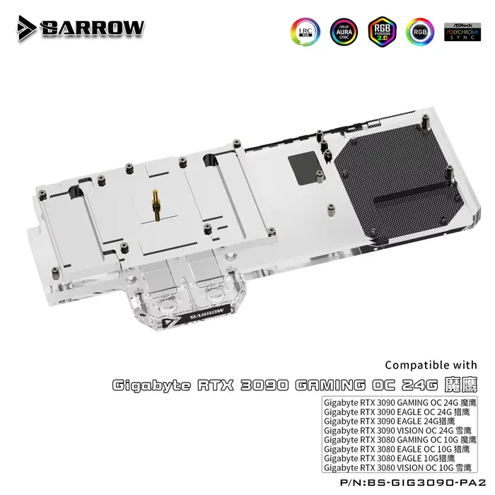 Barrow GPU bloc personnalisé refroidisseur d'eau pour GIGABYTE 3090/3080 GAMING EAGLE VISION OC couverture complète