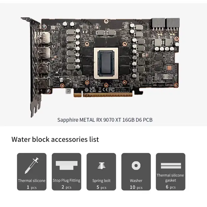 Bloc GPU Barrow pour Sapphire METAL RX 9070 XT 16GB D6, refroidisseur d'eau pour carte graphique, radiateur de refroidissement PC BS-SAM9070XT-PA