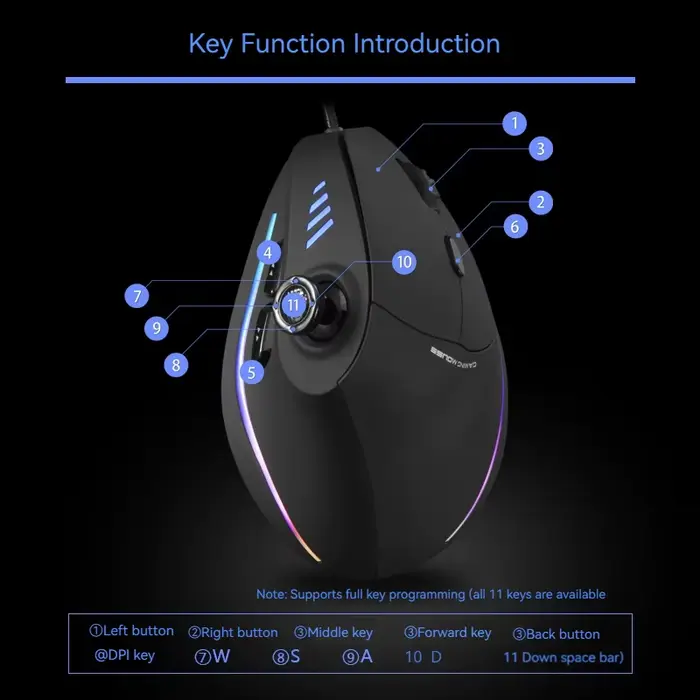 ZELOTES C-18 souris de jeu verticale 10000 DPI Programmable 11 boutons USB filaire rvb