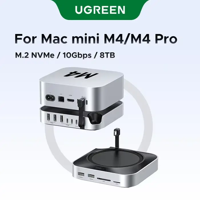 Station d'accueil USB UGREEN pour Mac Mini M4 M4 Pro, SSD M.2 NVMe 8 To max, ports USB-A et C 10 Gbp