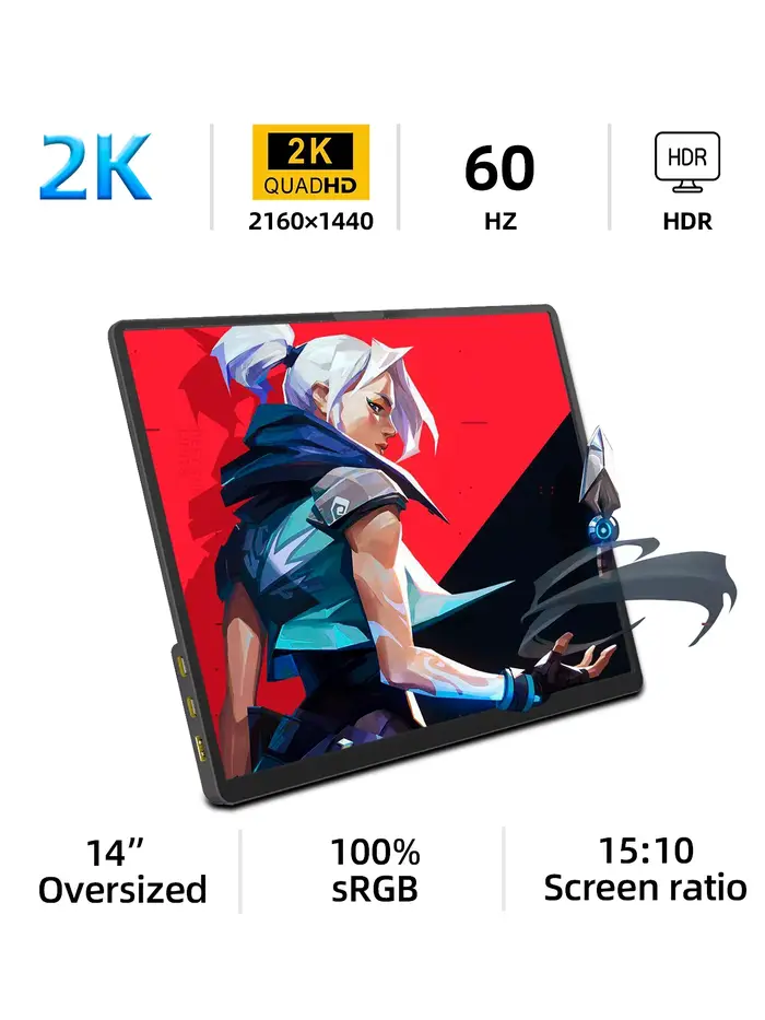 ZSUS 2160*1440 14 pouces 2K moniteur Portable 60HZ pour ordinateur Portable XBox PS4/5 commutateur T