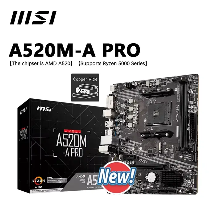 Nouveau MSI A520M A PRO Micro ATX AMD A520 DDR4 M.2 USB3.2 STAT 3.0 SSD/64G meilleur support R9 ordi