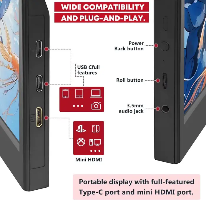 Moniteur portable 11, 6 pouces 16:9 60Hz