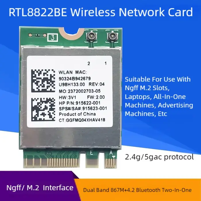 RTL8822BE carte réseau double bande 867M + carte réseau sans fil Bluetooth 4.2 2.4/5.0G 802.11AC