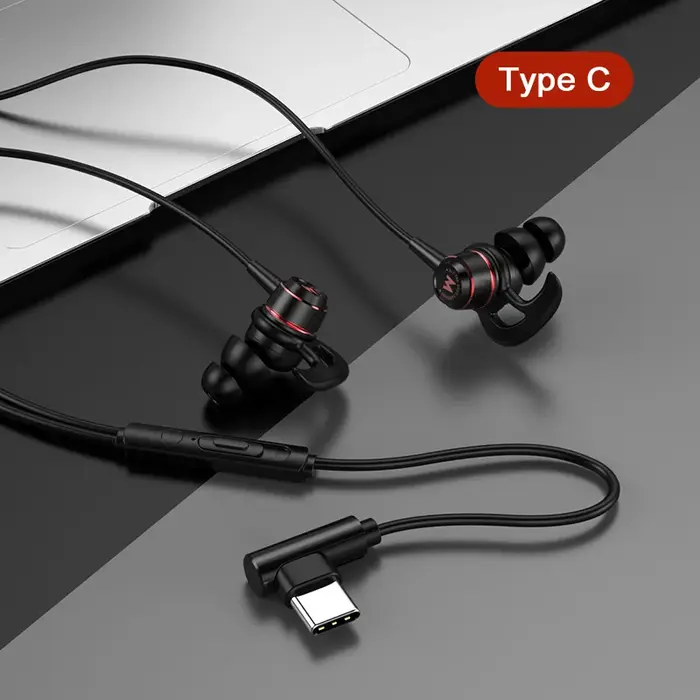 Casques de jeu HiFi dans l'oreille coude à 90 degrés Type C 3.5mm casque filaire de jeu pour Samsung Galaxy S25 Ultra iPhone 16 Pro Max