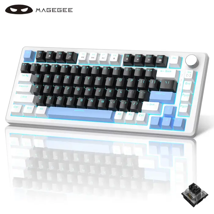 MageGee 75% clavier de jeu mécanique avec bouton de commande, clavier de jeu filaire rétroéclairé bl
