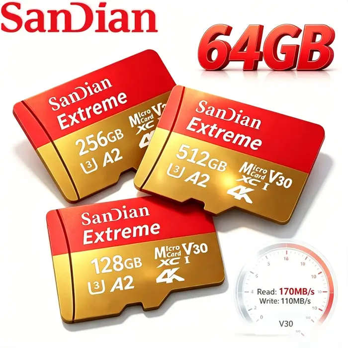 Carte mémoire Micro TF SD haute vitesse de qualité supérieure 128 Go 64 Go 256 Go 512 Go UHS-I U3 V30 2026 Nouvelle