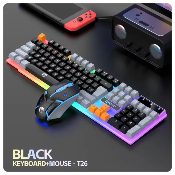 Ensemble clavier et souris rétroéclairés tricolores super cool, ensemble de jeu filaire à sensation 