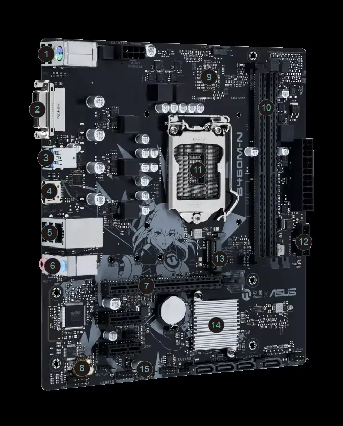 Carte mère ASUS B460M-N Intel B460 LGA 1200 DDR4 M.2 compatible avec les processeurs Core i3-10100 10400 10700 10900 G6505