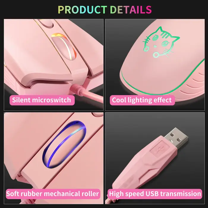 Souris de jeu filaire USB rose ordinateur professionnel e-sports Mause 2400 DPI