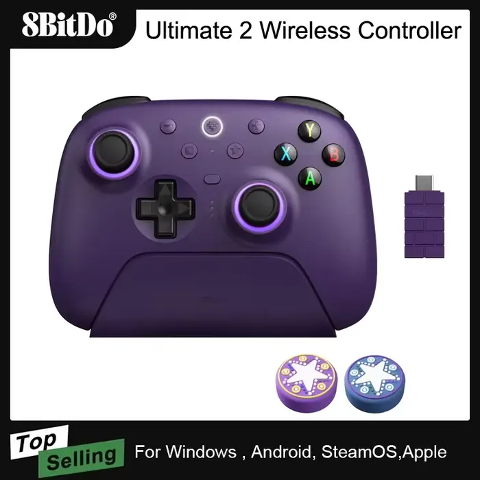 8BitDo Ultimate 2 contrôleur de jeu sans fil pour Windows 10/11 2.4G manette de jeu TMR avec station