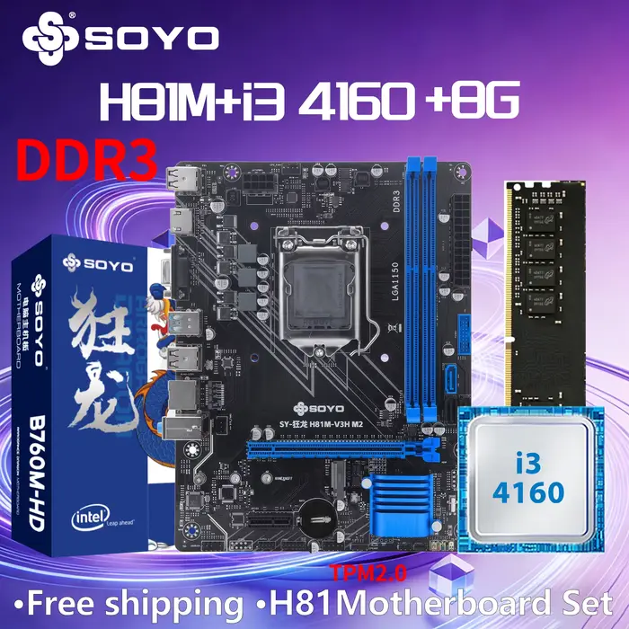 Carte mère de jeu H81M, TPM GDDR3 i3 4160, processeur 8G * 1 ram comboIntel Kit xeon B85 LGA1150 PCI