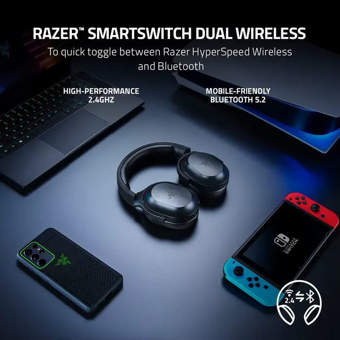 Razer Barracuda X Bluetooth sans fil + 2.4 GHz casque de jeu sans fil modèle 2022 multi-plateforme léger 250g 40mm pilotes