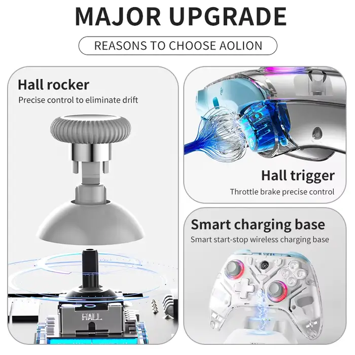 Aolion K10 pour Switch 2 contrôleur de jeu avec station de charge RGB manette de jeu sans fil Hall Joystick déclencheur pour NS Switch/PC/téléphone