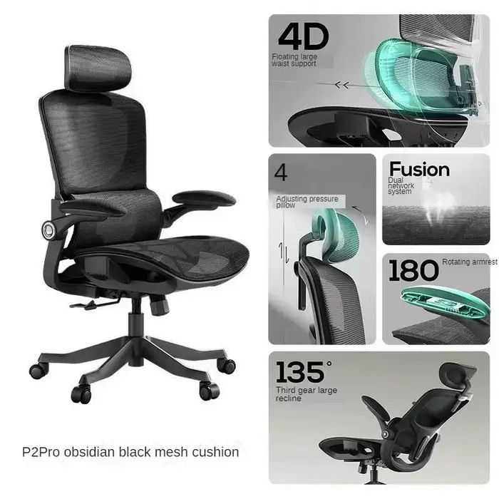 Chaise ergonomique P2Pro noir et blanc, chaise d'ordinateur, chaise de bureau confortable pour salon