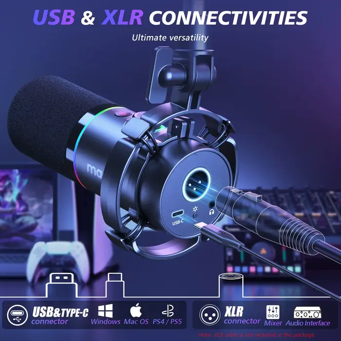 Microphone dynamique Maono PD200XS XLR/USB double mode, micro pour podcast avec logiciel Maonolink e
