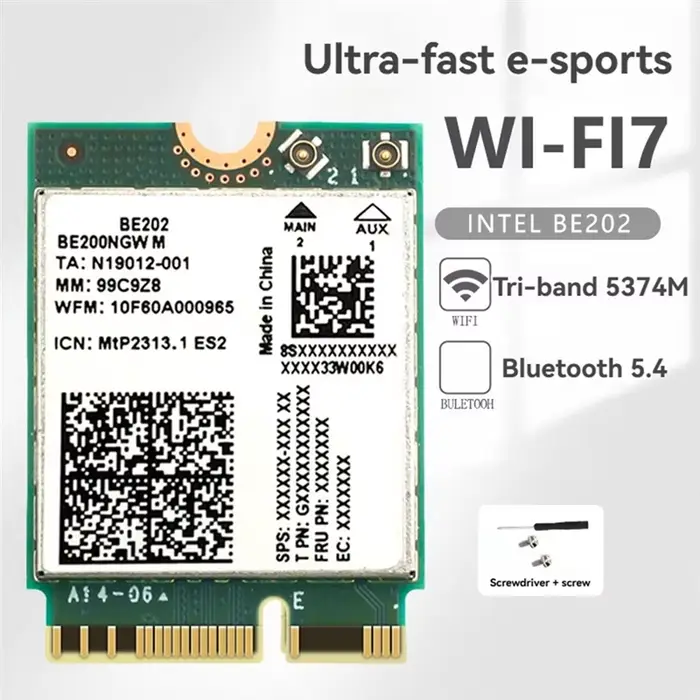 ABGI-BE202 carte Wifi7 + antenne 2X10db 5374M Tri-Band 2.4/5/6G carte réseau Gigabit sans fil Blueto