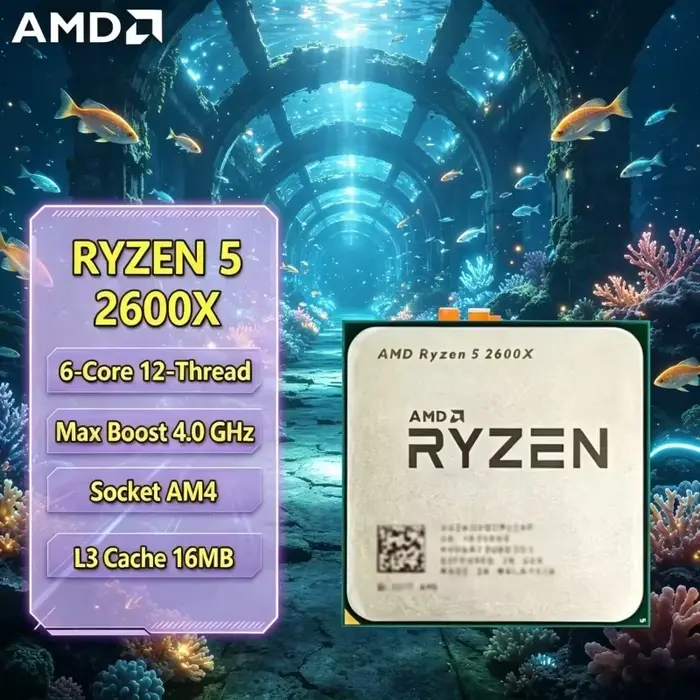 Processeur de jeu de bureau AMD R5 2600X Zen+ 6 cœurs 12 threads 4,2 GHz AM4 95W économique et compa