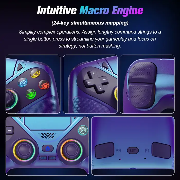 Manette de jeu RGB pour Playstation 5/PS5 Pro/Slim/PC, contrôleur sans fil PS5, double vibration, fonction Macro/Turbo, Joystick de jeu 3D
