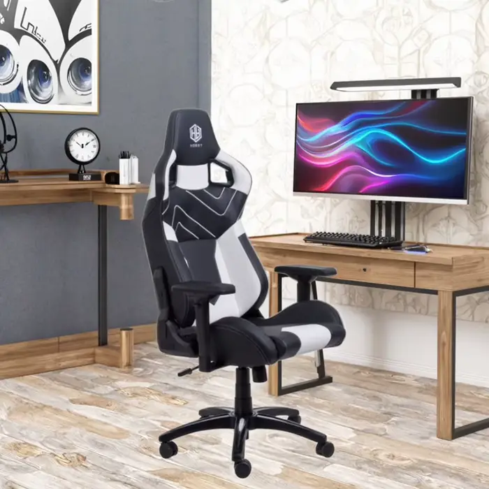 Chaise de bureau gaming ergonomique en cuir style course pour PC Gamer