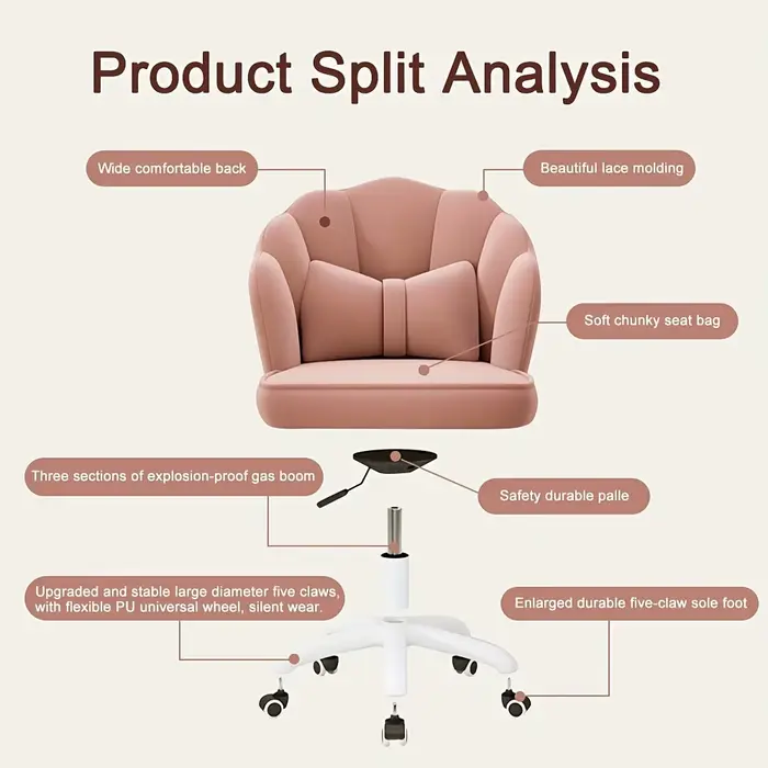 Chaise pivotante en velours avec hauteur réglable et oreiller lombaire