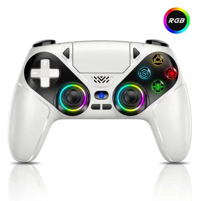 Manette sans fil pour PlayStation 5/PS5 Pro/Slim/PC, avec éclairage RGB, fonctions Marco/Turbo, sans