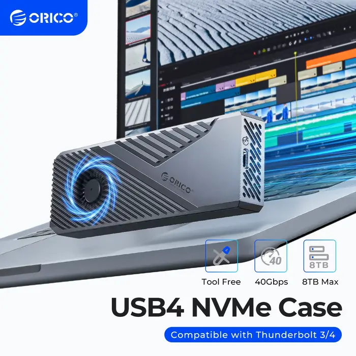 ORICO-Boîtier en aluminium USB4 avec ventilateur de refroidissement, 40Gbps, 8 To, PCIe4.0, NVcloser
