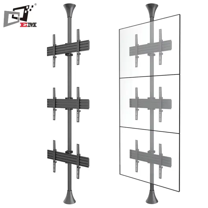 Support TV rotatif pour affichage vertical triple écran, support TV LCD long pour exposition publiqu