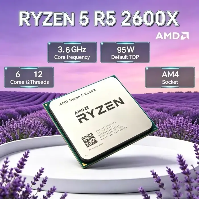 Processeur de bureau AMD Scintillant pour jeux Ryzen 5 R5 2600X 6 cœurs 12 threads 3,6 GHz 95 W LGA 