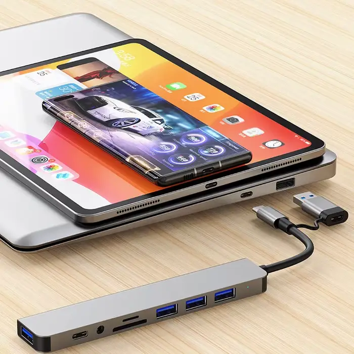 Station d'accueil HUB USB + Type C 8 en 2 avec adaptateur jack audio 3