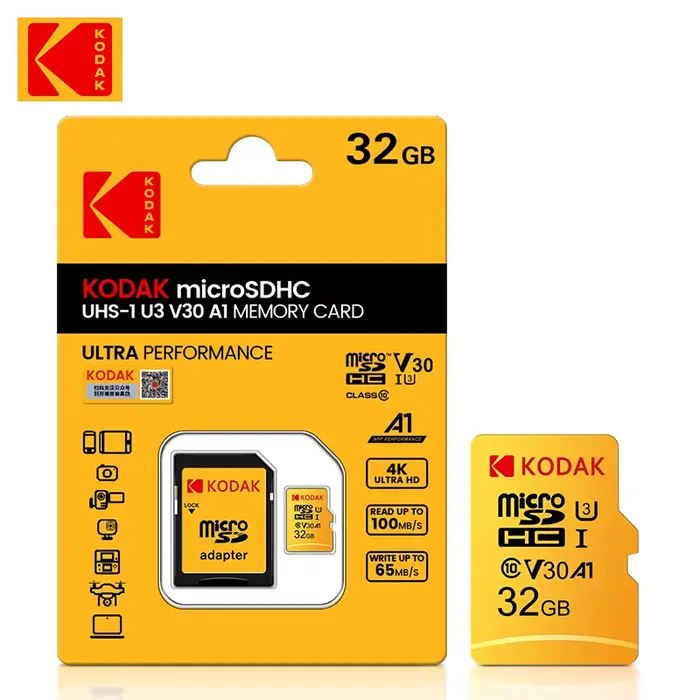 KODAK carte Micro SD carte mémoire rouge avec adaptateur 32GB MicroSDHC 64GB MicroSDXC MicroSD C10 A