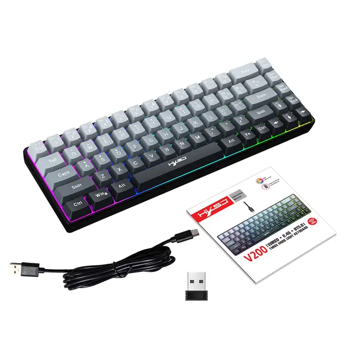 Clavier de jeu RGB V200 à 68 touches avec connectivité 3 modes compatible avec plusieurs appareils