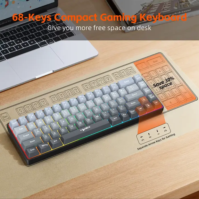 Clavier de jeu RGB V200 à 68 touches avec connectivité 3 modes compatible avec plusieurs appareils