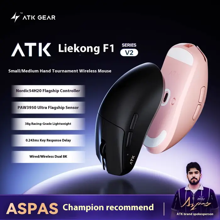 ATK F1V2 souris de jeu ergonomique légère longue durée de vie de la batterie double 8K personnalisé 2.4g
