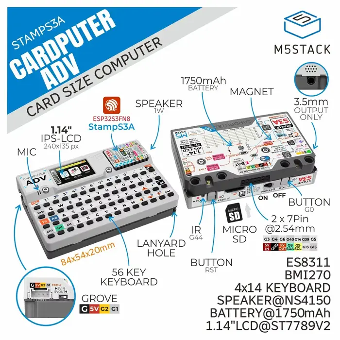 M5Stack Cardputer Adv Programmable ordinateur StampS3A IoT contrôleur 56 touches clavier carte microcontrôleur Kit de développement