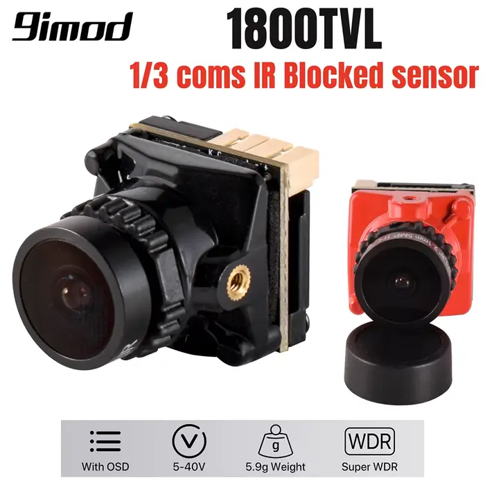 Caméra FPV 9IMOD 1800TVL 5MP 2,1 mm 1/3 coms IR bloqué ​   Sense 5V-40V NTSC/PAL avec OSD interne po