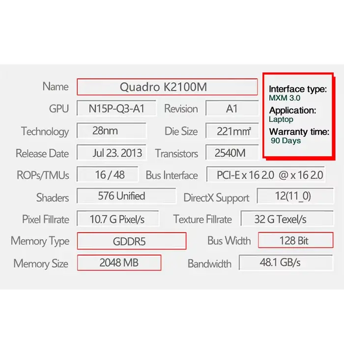 Carte graphique vidéo Quadro K2100 K2100M 2 go