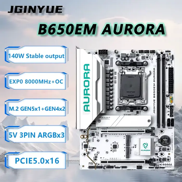 JGINYUE B650M AURORA nouvelle carte mère M-ATX pour AMD ®   Ryzen 7/8/9000 série ordinateur de burea