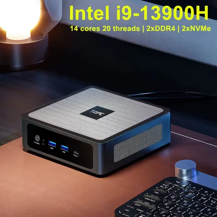 Mini PC Gamer TOPC, Intel Core i9-13900H/i7-13700H de 13e génération, 2x DDR5 RAM, 2x NVMe SSD, 2x L