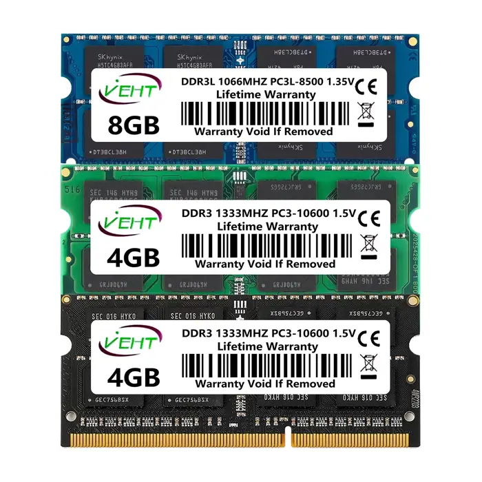 VEHT DDR3 DDR3L 2GB 4GB 8GB SODIMM mémoire Ram 8500 10600 12800 204Pin PC3 1.5V PC3L 1.35V 1066 1333 1600Mhz
