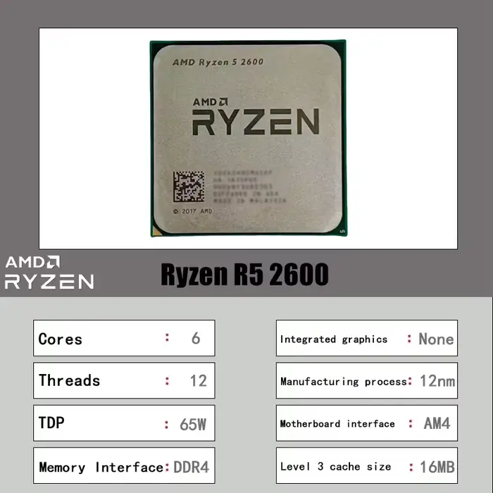 Processeur de bureau AMD Ryzen 5 2600 pour jeux
