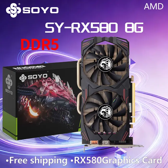 Cartes graphiques AMD SOYO Radeon RX580 8G GDDR5, carte de jeu vidéo PCIE3.0x16, composants d'ordina
