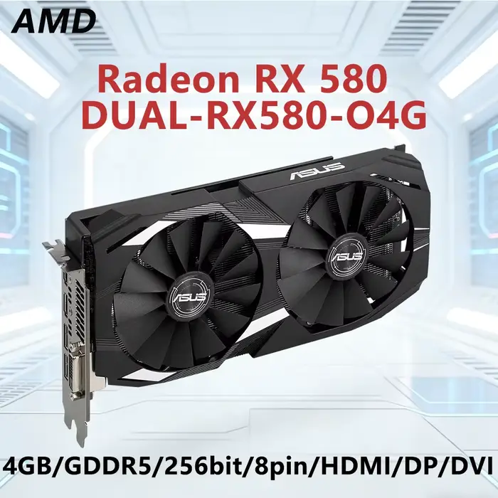 Carte graphique ASUS RX 580 4 Go GPU DUAL RX580 O4G 4 Go GDDR5 256 bits, compatible PCI-E 3.0, HDMI,