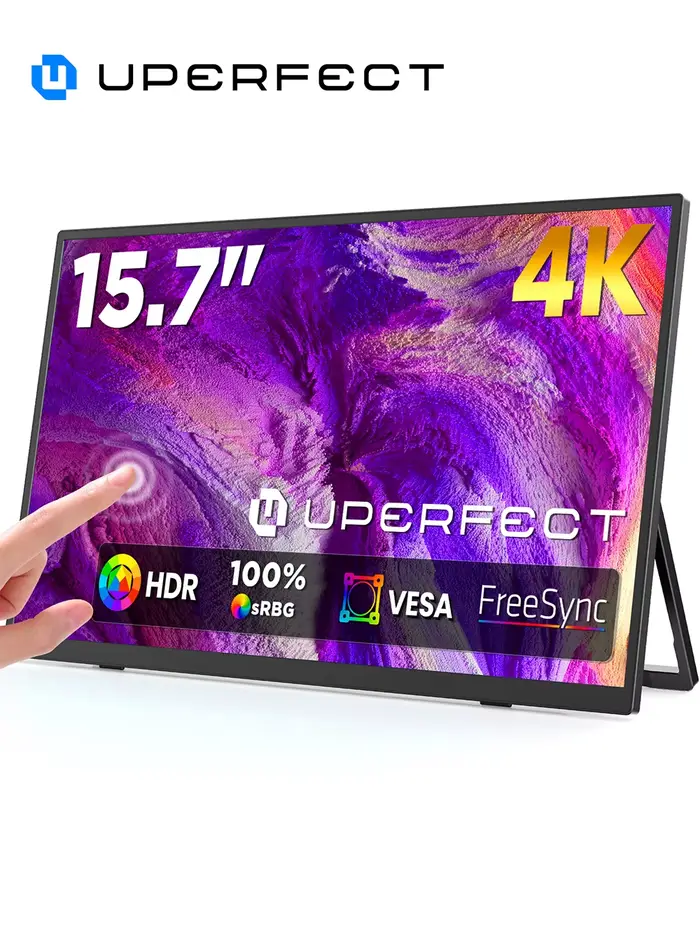 Moniteur portable tactile 4K UPERFECT 15,7" 100 % sRGB UHD avec VESA et support - Ultra-fin, FreeSyn