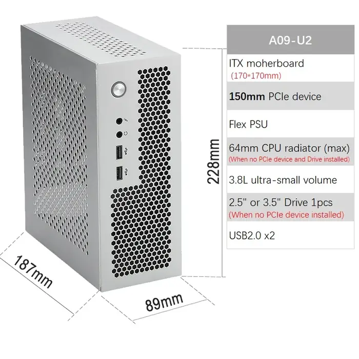 A09 3.8L ITX châssis A4 HTPC ordinateur Portable PC Support PCIe 2.5'SSD lecteur Mini IPC Flex PSU boîtier